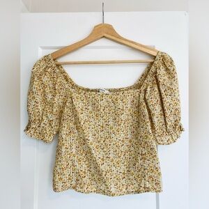 Madewell Hopewell Puff-Sleeve Crop Top in Cottage Garden Sunfaded Sage XXS